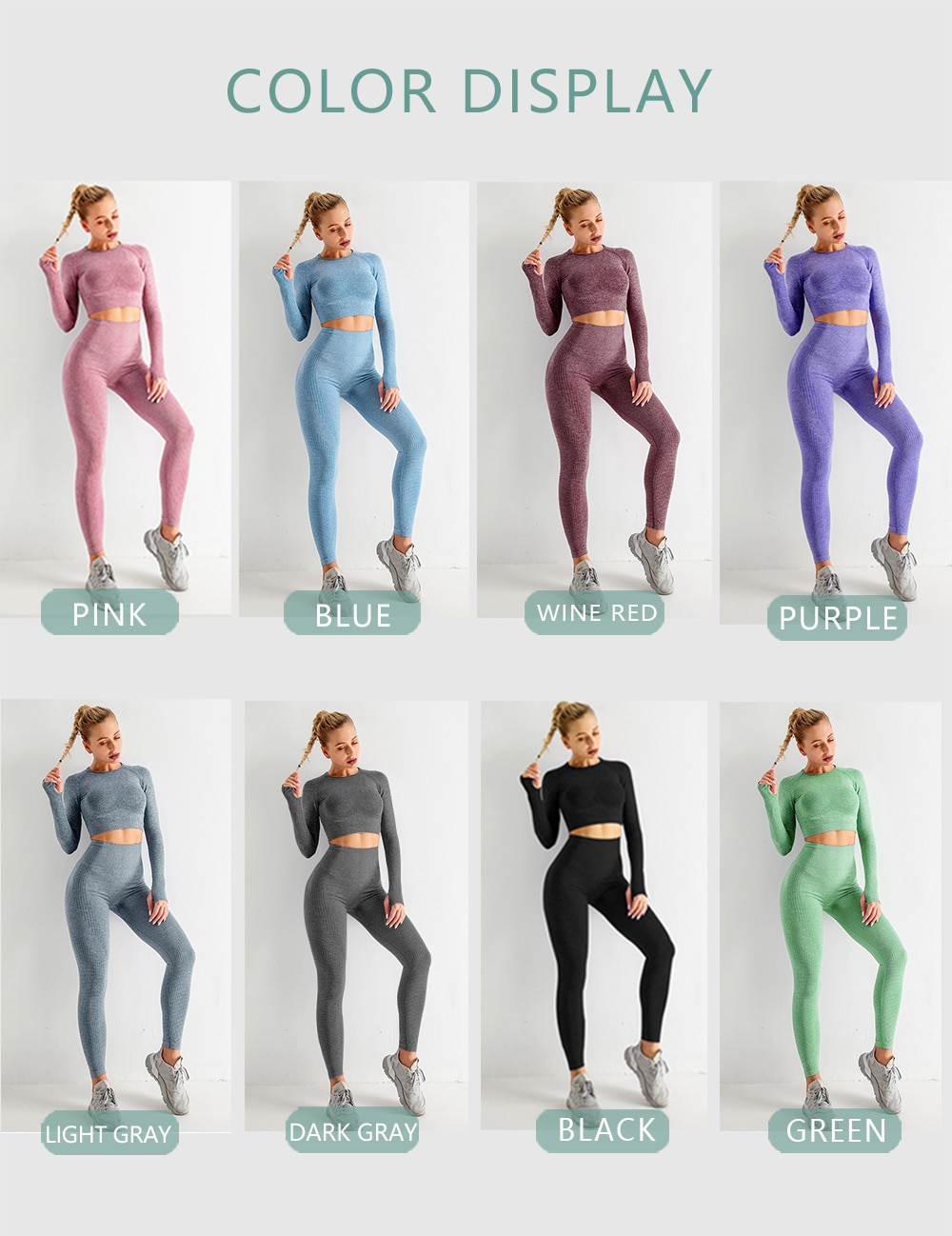 Top leggings de manga longa sem costura, roupa de treino de yoga feminina para academia top de cintura alta e calça legging para esportes