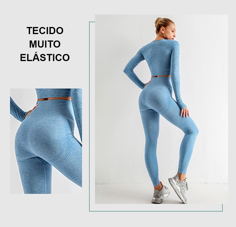 Top leggings de manga longa sem costura, roupa de treino de yoga feminina para academia top de cintura alta e calça legging para esportes