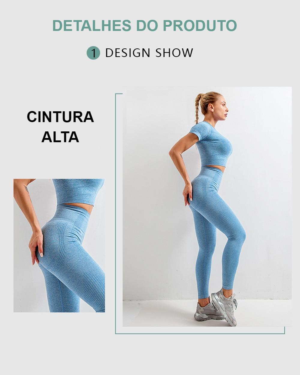 Top leggings de manga longa sem costura, roupa de treino de yoga feminina para academia top de cintura alta e calça legging para esportes