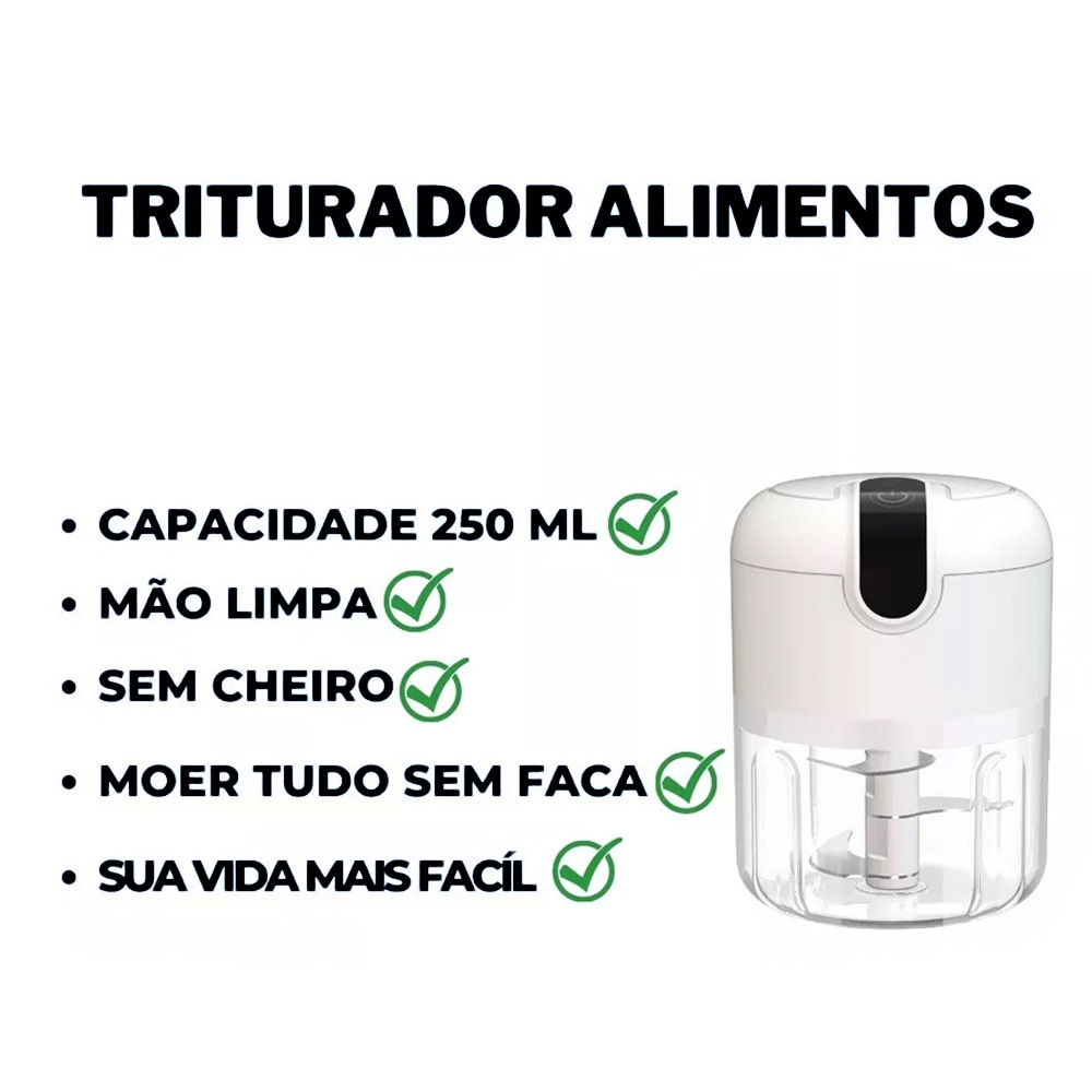 Mini Processador Triturador Alimentos Elétrico Potente USB Sem Fio