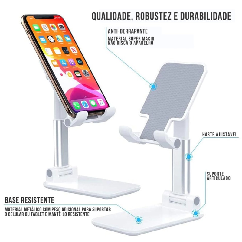 Suporte Universal Para Celular - Dobrável e Portátil / Ajustável e Ergonômico