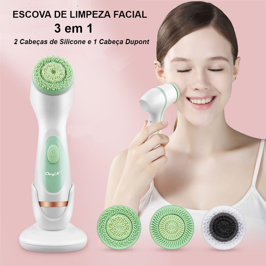 Escova de Limpeza Facial Elétrica Rotativa 3 em 1 - Limpeza Profunda - Esfoliação