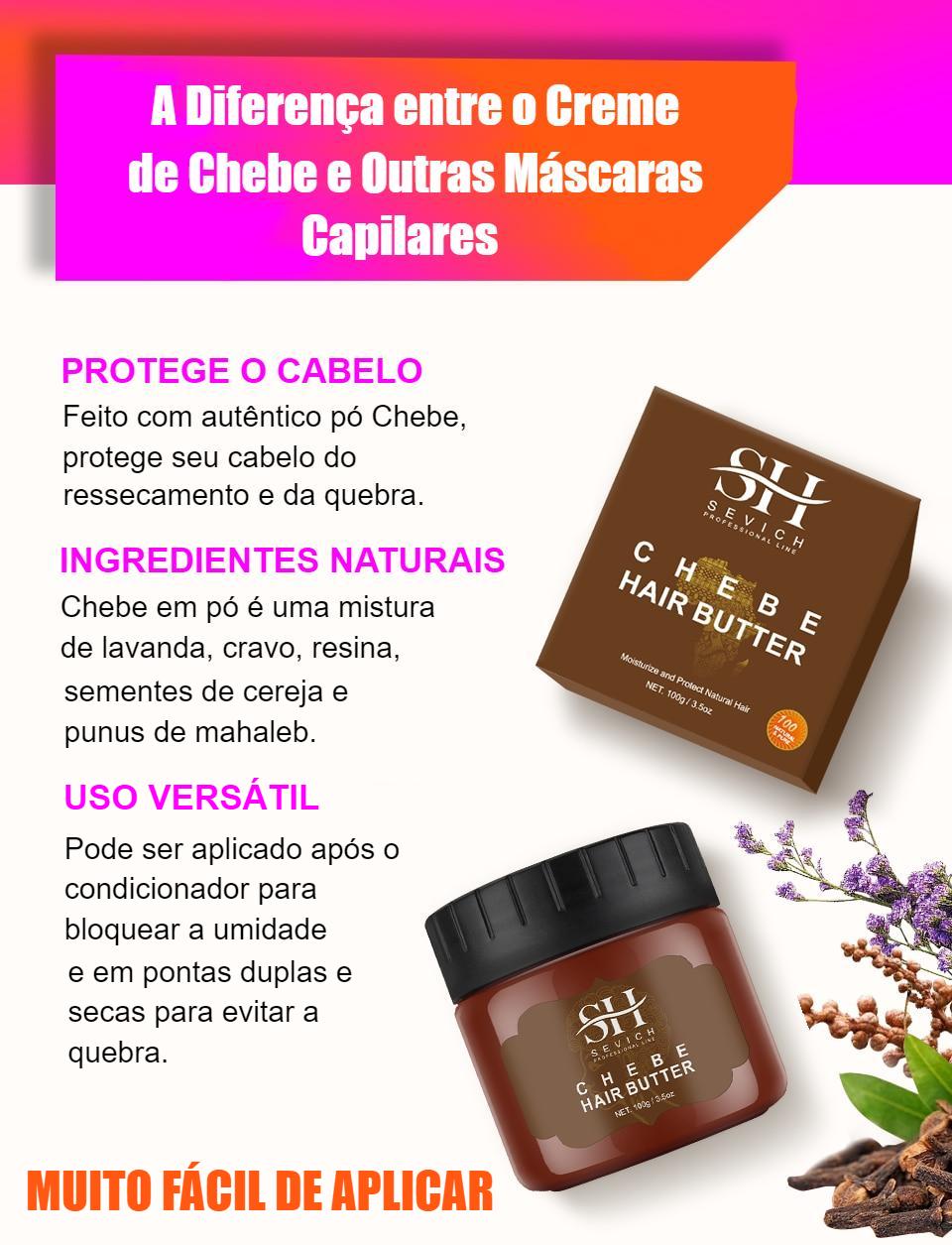 Creme de Chebe para Cabelo - Anti-Queda / Crescimento / Hidratante / Reparador / Anti-Quebra