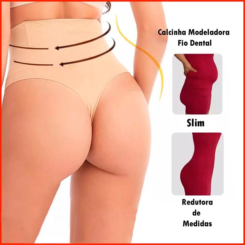 Calcinha Cós Alto Cinta Modeladora Fio Dental Reduz Medidas Modela E Afina O Corpo Com 20 Cm