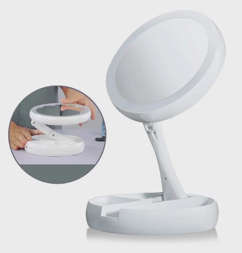 Espelho Para Maquiagem Make Luzes Led Iluminador de Mesa articulável 360 Portátil Pilha USB - Entrega Rápida Para Todo o Brasil