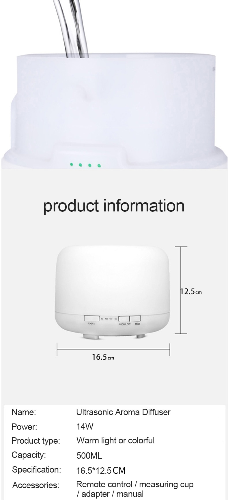 Ultrasonic Aroma Difusor Umidificador de Ar, Criador Névoa Fresca, Fogger LED, Óleo Essencial, 500ml, 2023, Novo